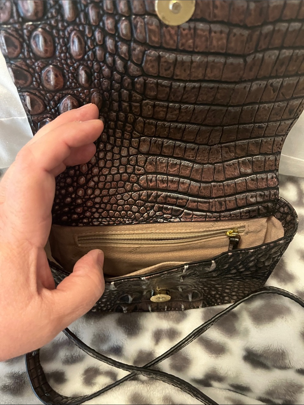 Brahmin Metallic Dark Brown Croc-Embossed Crossbody - Picture 2 of 3